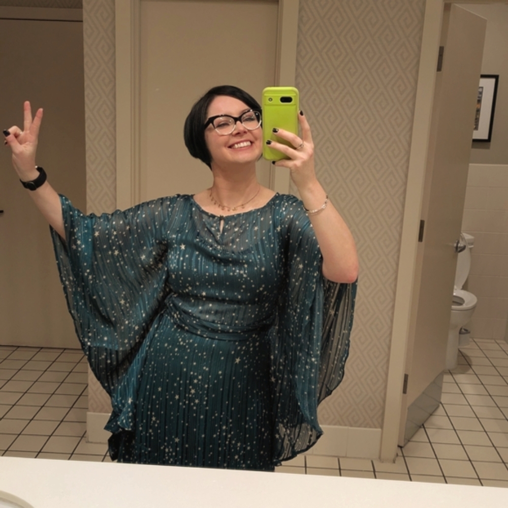 Unique Vintage Emerald Green Starry Midi Dress